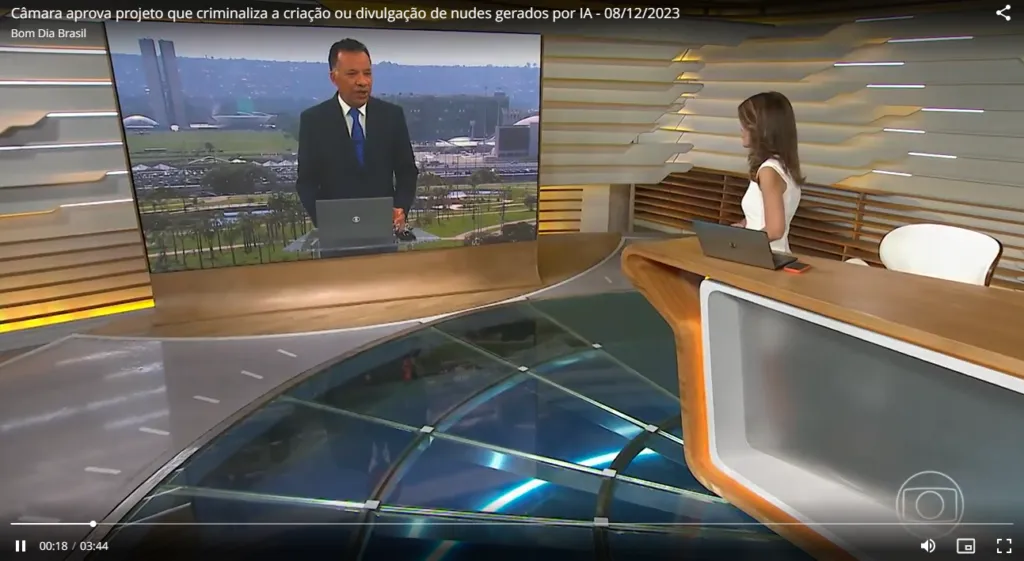 Entrevista Bom Dia Brasil, TV Globo, Criminalização de Nudes Gerados por IA