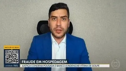 Lucas Karam entrevistado por TV Globo, Bom Dia DF: Fraude em hospedagem: Justiça condena pousada e banco a indenizar vítima de golpe