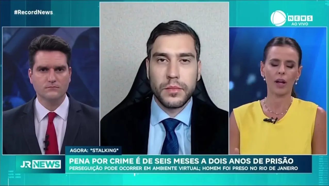 Lucas Karam entrevistado por Record News, JR News: Stalking: pena por crime é de seis meses a dois anos de prisão