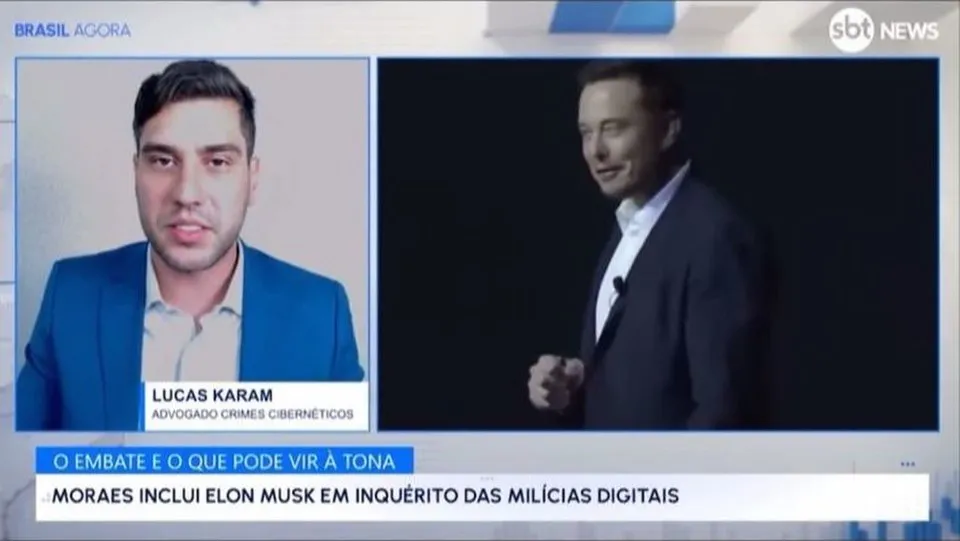 Lucas Karam entrevistado por SBT News, Brasil Agora: Musk x Moraes